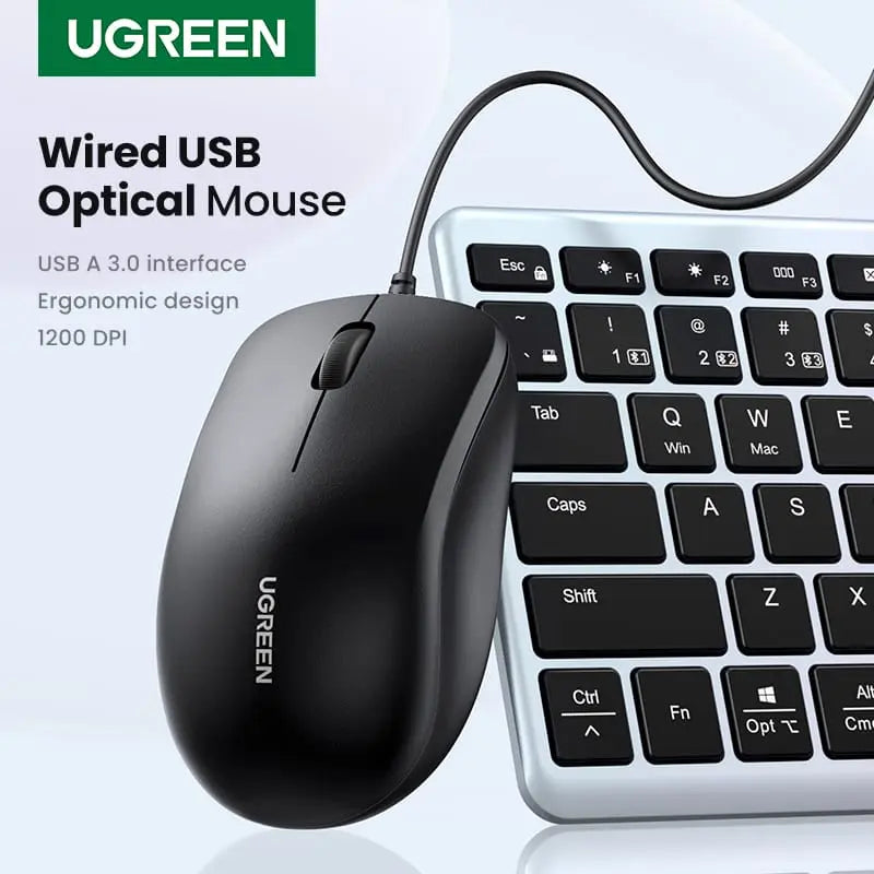 UGREEN 3 Buttons Usb Wired Optical Mouse 1200DPI With 1.5M Cable For laptop Desktop, PC etc. (90789) - Ugreen India