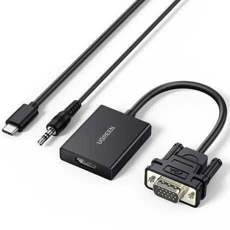 UGREEN VGA Male to HDMI Female Converter Adapter, 1080P@60Hz (Not Reverse Direction) Video Audio Sync, Power Supply USB-C Cable(1m) & 3.5mm Audio Cable, 1m (50945) - Ugreen India