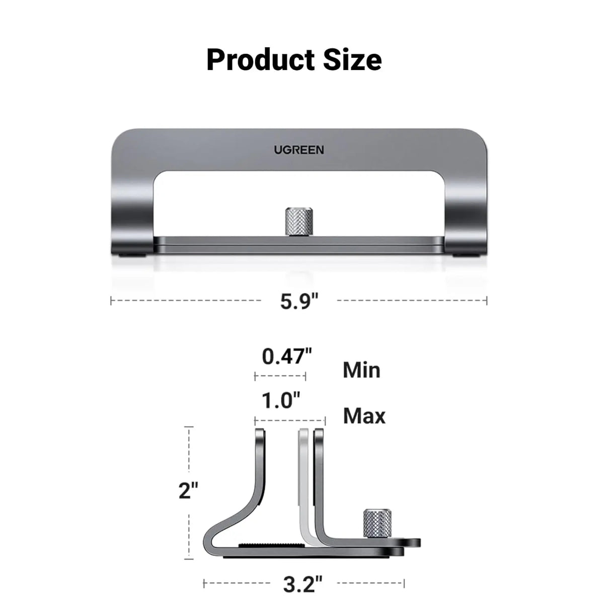 UGREEN Vertical Laptop Stand Holder for Desk Adjustable, Aluminum Dock, Compatible with MacBook, Surface Book, Chromebook, up to 15.6 Inch, Grey (20471)