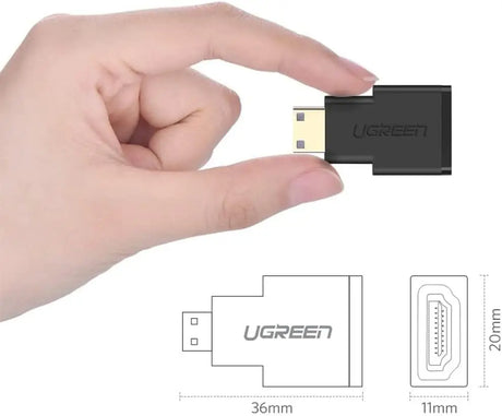 UGREEN Mini HDMI Male (Type C) To HDMI Female Adapter, Gold Plated Compatible With Smartphones, Camcorder, Tablets and Cameras - Black (20101) - Ugreen India