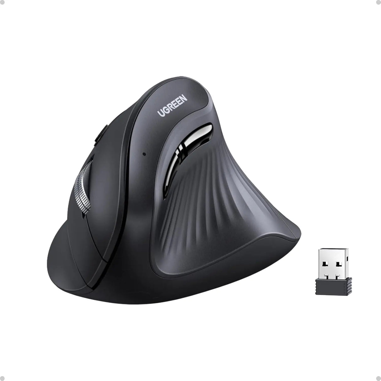 UGREEN Vertical Ergonomic Mouse Wireless (Bluetooth 5.0+2.4G) with 5 Buttons, 1000/16000/2000/4000 DPI, Prevention of Mouse Arm Compatible with PC/Laptop/Tablet, Black (25444)