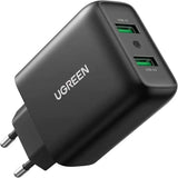 UGREEN 36W 2 Port USB Charger (EU), QC 3.0 Charging Compatible with Galaxy S10e S10 S9 S8 A51 A50 A40 A20e M20, Sony Xperia 10, Redmi Note8 Pro, Huawei P30 lite etc. (10216) - Ugreen India