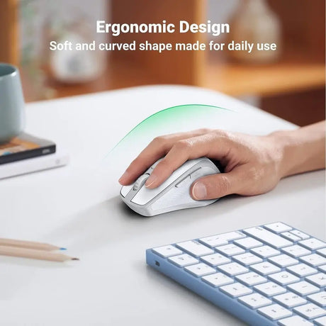 UGREEN Ergonomic 5 Buttons Silent 2.4G Wireless Bluetooth 5.0 Optical Mouse With USB Receiver, 4000 DPI Compatible for MacBook, PC, Desktop, Chromebook - White (15805) - Ugreen India