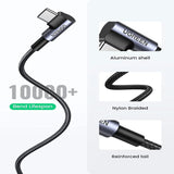 UGREEN 1m USB Type C Male to USB-A Right Angle 90 Degree Male Double Nylon Braided QC 3.0 Data Cable with Nickel Plated Connector & Aluminum Shell (50941) - Ugreen India