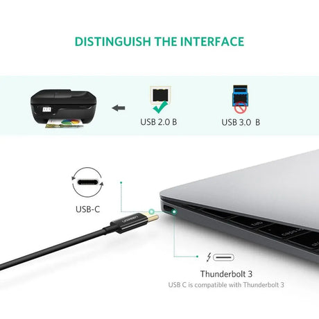 UGREEN 2m USB C to USB Type B 2.0 Printer Scanner Cable for New MacBook Pro, HP, Canon, Brother, Epson, Dell, Samsung Printers and More (50446) - Ugreen India