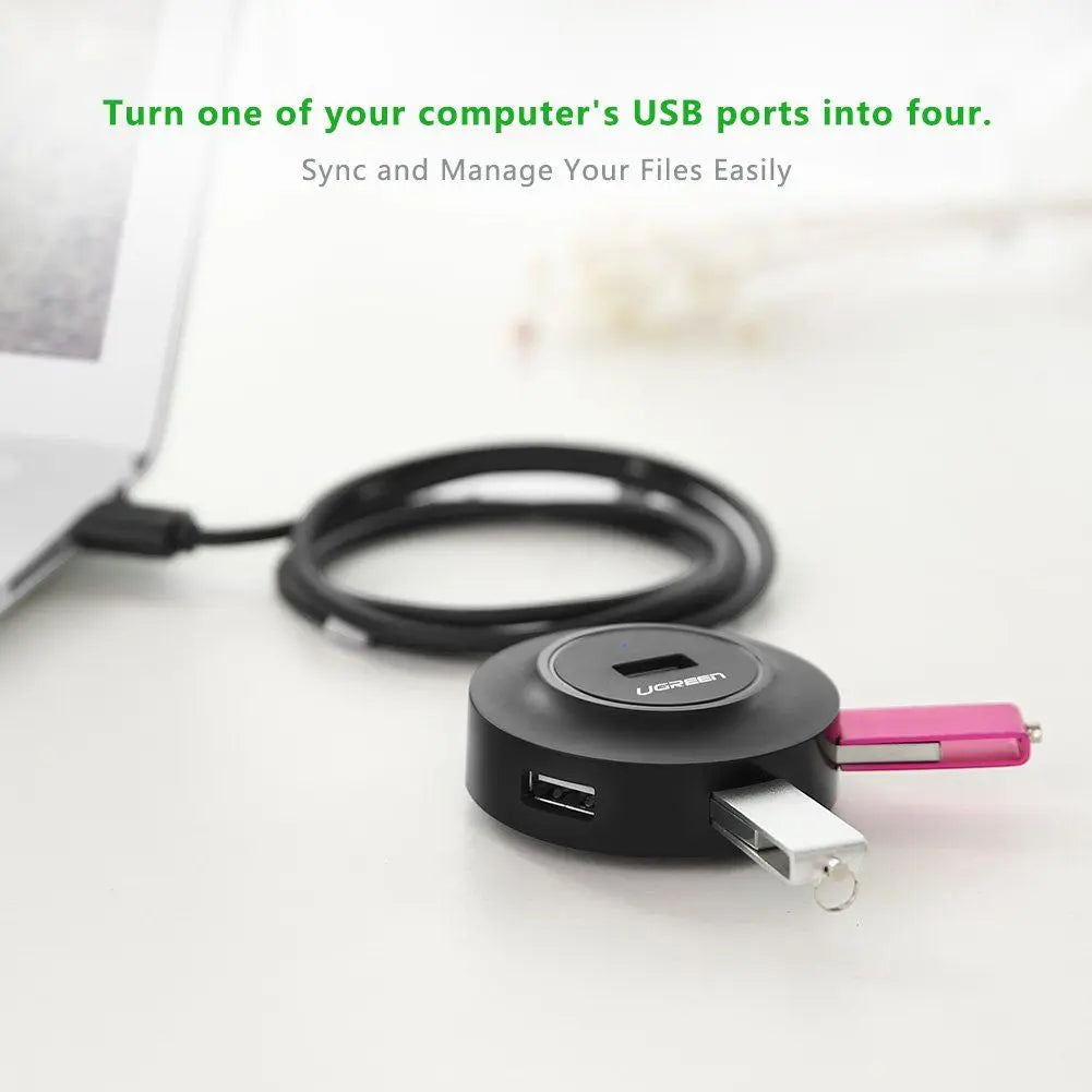 Ugreen 4 Ports USB 2.0 Hub With 1m Usb Cable for Your PC, Cell Phones, eReaders, Tablets (20277) - Ugreen India