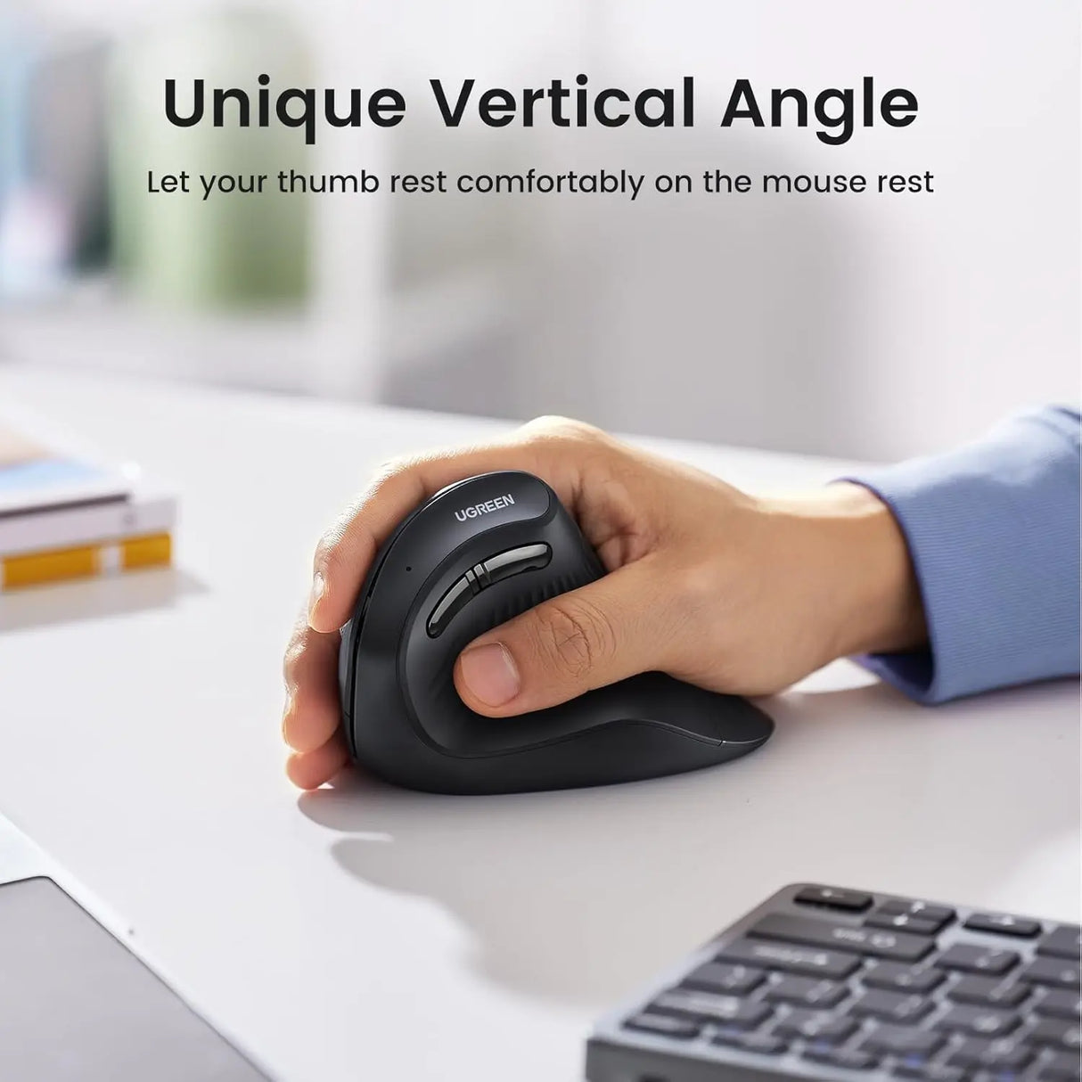 UGREEN Vertical Ergonomic Mouse Wireless (Bluetooth 5.0+2.4G) with 5 Buttons, 1000/16000/2000/4000 DPI, Prevention of Mouse Arm Compatible with PC/Laptop/Tablet, Black (25444)