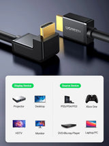 UGREEN 2M High Speed HDMI Cable with Ethernet 90 Degree Right Angle Supports 3D & Audio Return Compatible for Blu Ray Player 3D TV Roku Boxee Xbox360 PS3 Apple TV etc.(10173)