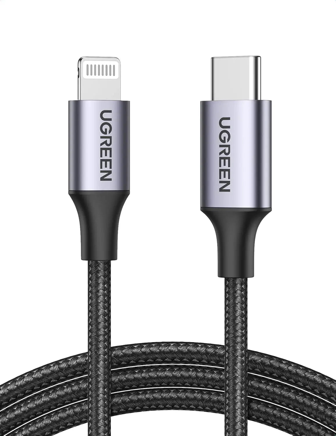 UGREEN 3.3Ft/1M Mfi-Certified Usb Type C To Lightning Nylon Braided Fast Charging Cable With Power Delivery For Tablet, Personal Computer, Laptop, Smartphone - Space Gray(60759)