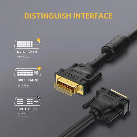 UGREEN 3M DVI-D 24+1 Dual Link Male to Male Digital Video Cable Gold Plated with Ferrite Core Support 2560x1600 For Gaming, DVD, Laptop, HDTV and Projector (11607) - Ugreen India