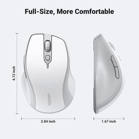 UGREEN Ergonomic 5 Buttons Silent 2.4G Wireless Bluetooth 5.0 Optical Mouse With USB Receiver, 4000 DPI Compatible for MacBook, PC, Desktop, Chromebook - White (15805) - Ugreen India