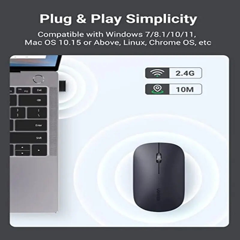 UGREEN 2.4G Silent Wireless Computer Optical Mouse With USB Receiver, 4000 DPI for PC, Laptop, Computer, Chromebook, MacBook - Black (90372) - Ugreen India