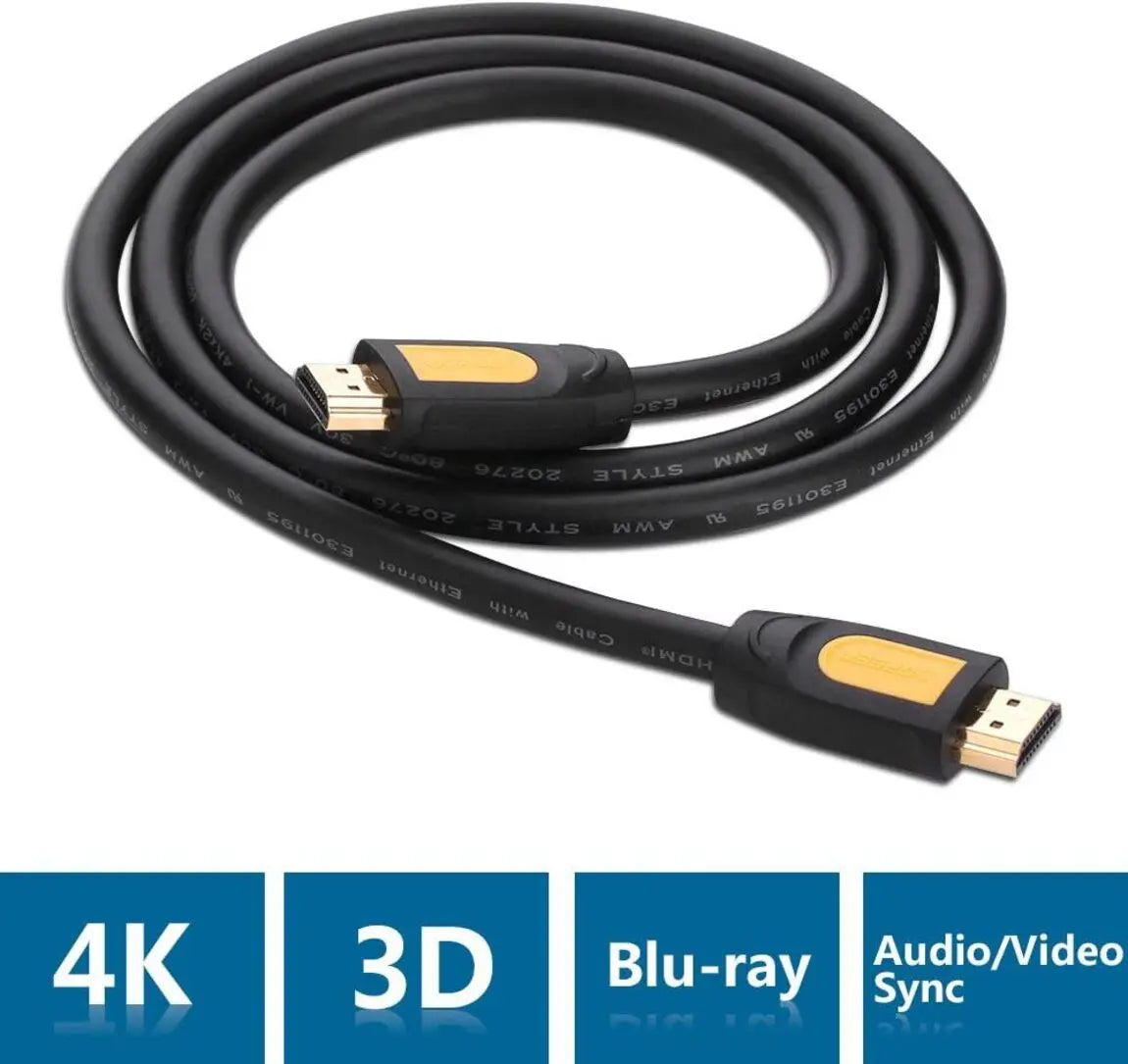 Ugreen  3m HDMI 1.4  Male To Male Round Cable - Yellow/Black (10130) - Ugreen India