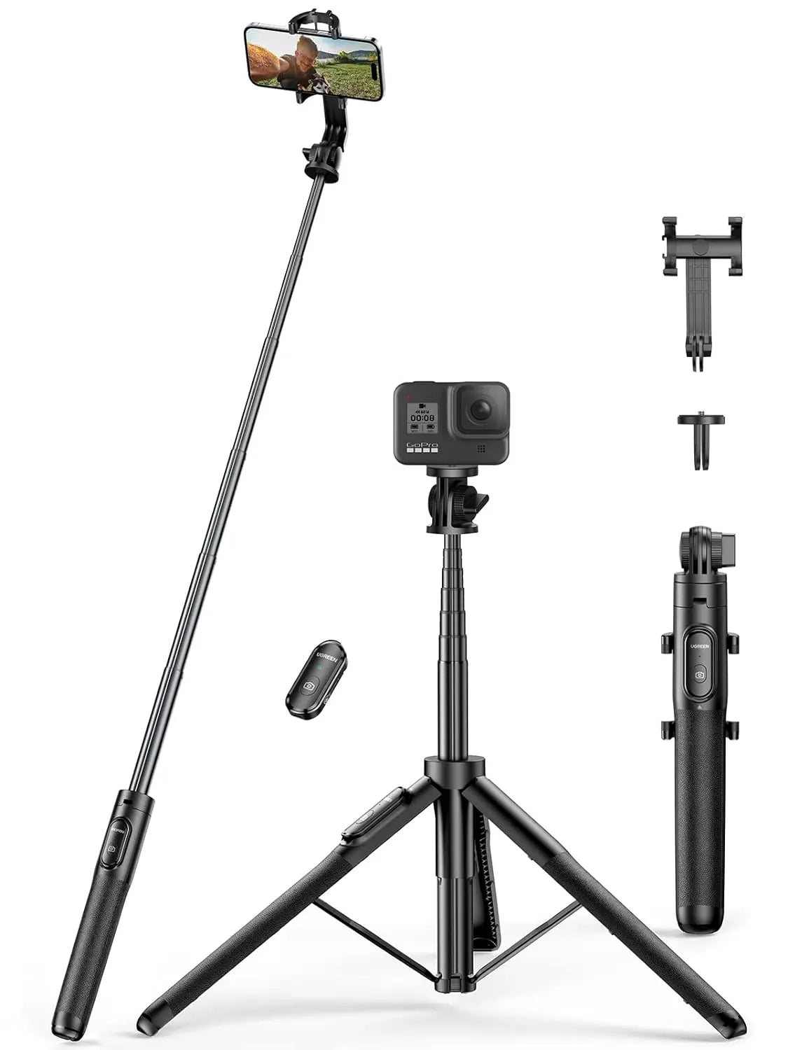 UGREEN Bluetooth 3 in 1 Tripod Selfie Stick Extendable Monopod Adjustable with Detachable Wireless Remote Control Compatible with iPhone 14 13 12 Phones Cameras (15062) - Ugreen India