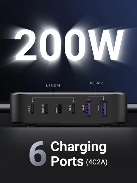 UGREEN 200W Nexode 6-Ports USB C PD Charger Support GaN II, PPS Compatible with MacBook Pro/Air M1, iPhone 13/13 Pro Max/SE 2022, iPad Pro 21 etc. (40914) - Ugreen India UGREEN 200W Nexode 6-Ports USB C PD Charger Support GaN II, PPS Compatible with MacBook Pro/Air M1, iPhone 13/13 Pro Max/SE 2022, iPad Pro 21 etc. (40914)