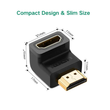 UGREEN Hdmi 2.0 Male to Female Adaptor Down, Right Angle 90 Degree Gold Plated Support 4k@60Hz (20109) - Ugreen India