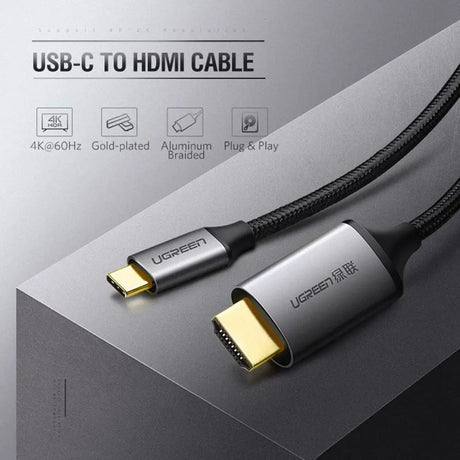 Ugreen 1.5m USB Type C Male to HDMI Male Cable, Aluminum Shell/Double Nylon Braided/Thunderbolt 3/4K@60Hz Support (50570) - Ugreen India