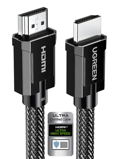 UGREEN 3M 8K@60Hz HDMI 2.1 Ultra Certified Male To Male Zinc lloy Shell Braided Round Cable Ultra High Speed 48Gbps Support Dynamic HDR Dolby Vision eARC Compatible for Xbox One Nintendo Switch Samsung TV Roku PS5 Nylon etc. (80602) - Ugreen India