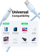 UGREEN 1m USB-C to Lightning Cable MFi-Certified, PD Charging Cable Silica Gel Compatible with iPhone 13 iPhone SE 3 iPhone 12 iPhone 11 iPad 2021 AirPods Pro AirPods etc., Blue (20313) - Ugreen India