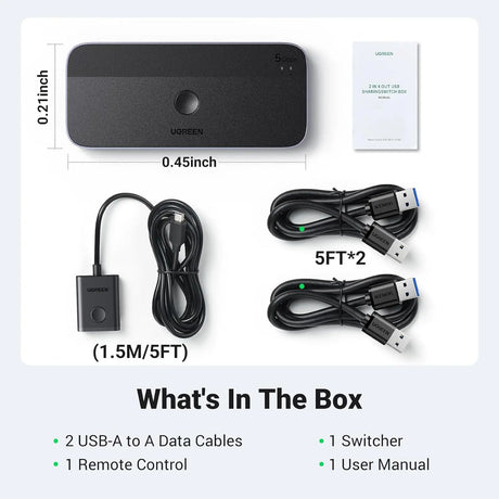 UGREEN USB 3.0 Switch 2 Computer Sharing USB C & A Devices, 4 Port USB Switcher Sharing Keyboard and Mouse, Printer/Scanner USB Switch Hub for Two Computers with 2 USB3.0 Cables and Remote (15705) - Ugreen India