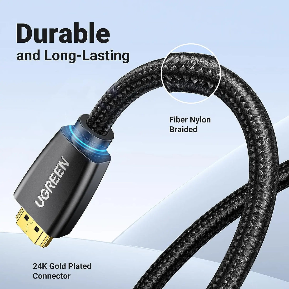 UGREEN 10m 4K@60Hz Braided HDMI 2.0 Male To Male Round Cable With Ethernet 18Gbps 3D Compatible with UHD TV Monitor Computer Xbox 360 PS5 PS4 Blu-ray and More - Gold (40414) - Ugreen India