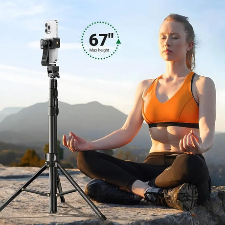 UGREEN 67" Cell Phone Selfie Stick Tripod with Bluetooth Remote, Travel Lightweight Tripod Stand for Selfies, Live Streaming, Video Conference, Compatible with All Smartphones, GO Pro, Digital Camera etc. (15609) - Ugreen India