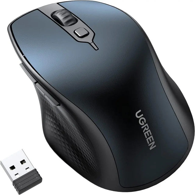 UGREEN Ergonomic 5 Buttons Silent 2.4G Wireless Bluetooth 5.0 Optical Mouse With USB Receiver, 4000 DPI Compatible for MacBook, PC, Desktop, Chromebook - Blue (15807) - Ugreen India