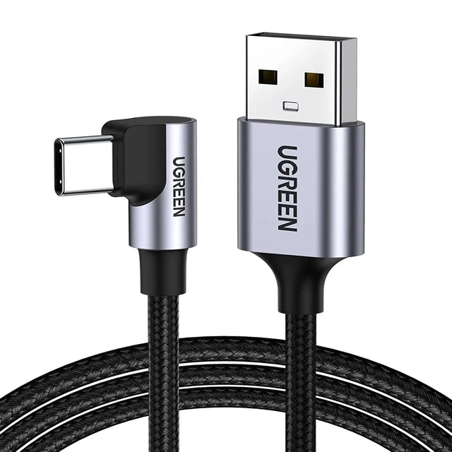 UGREEN 1m USB Type C Male to USB-A Right Angle 90 Degree Male Double Nylon Braided QC 3.0 Data Cable with Nickel Plated Connector & Aluminum Shell (50941) - Ugreen India