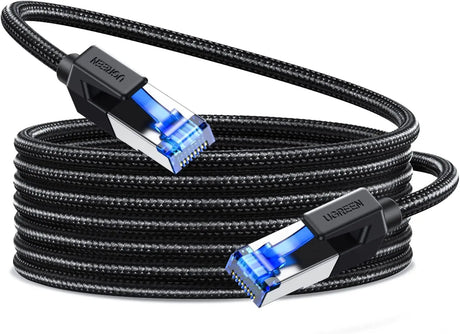 UGREEN 10M/30Ft. Cat 8 High Speed Braided Ethernet Cable 40Gbps 2000Mhz RJ45 Shielded Indoor Heavy Duty LAN Cables Compatible for Gaming PC PS5 PS4 PS3 Xbox Modem Router - Black (30795) - Ugreen India