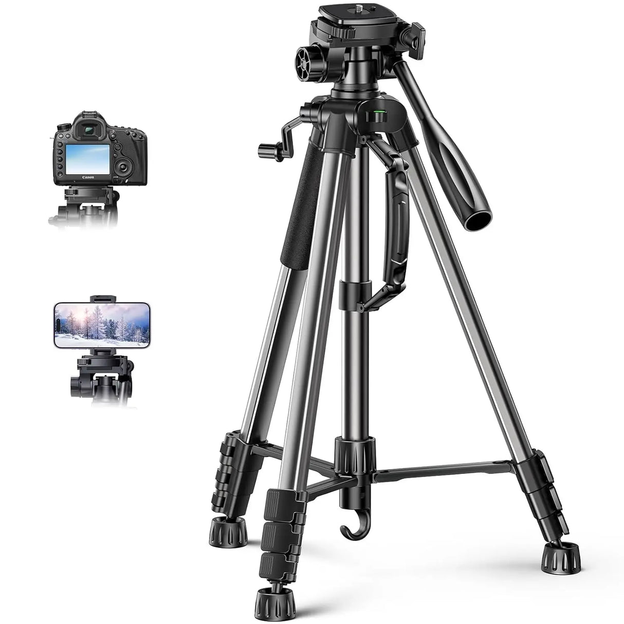 UGREEN Camera Tripod with 53.5-175 cm Height, Lightweight and Portable Travel Tripod, Aluminum Tripod with Mobile Phone Holder and Travel Bag for Camera, and Smartphones DSLR Canon Nikon Action Camera (15187) - Ugreen India