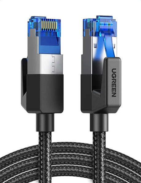 UGREEN 3FT /1M Cat 8 High Speed Braided Ethernet Cable, 40Gbps 2000Mhz Network Cord, RJ45 Shielded Indoor Heavy Duty LAN Cables Compatible for Gaming PC PS5 PS4 PS3 Xbox Modem Router (80429) - Ugreen India