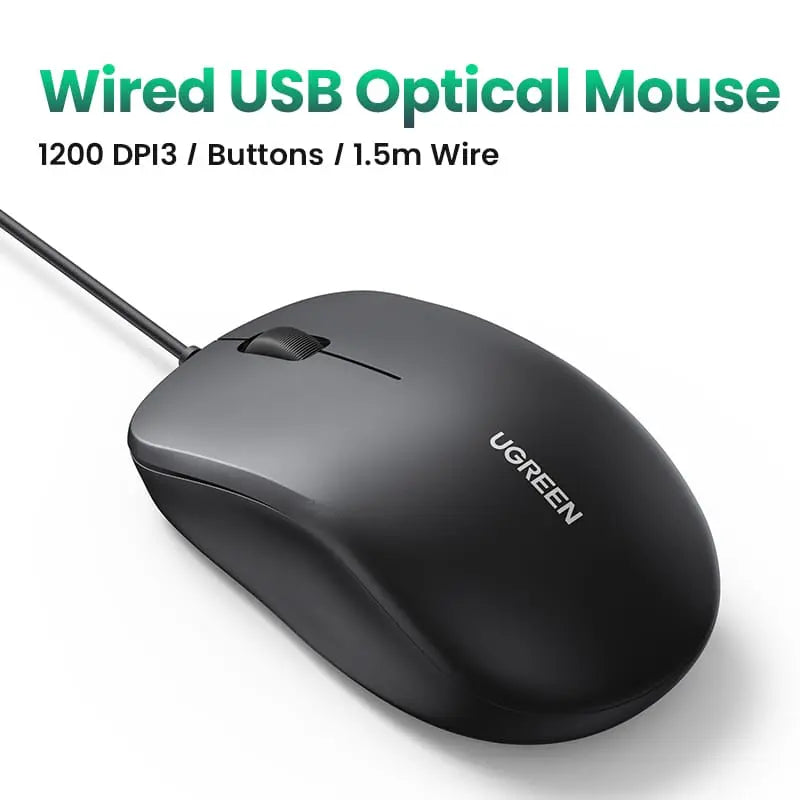 UGREEN 3 Buttons Usb Wired Optical Mouse 1200DPI With 1.5M Cable For laptop Desktop, PC etc. (90789) - Ugreen India