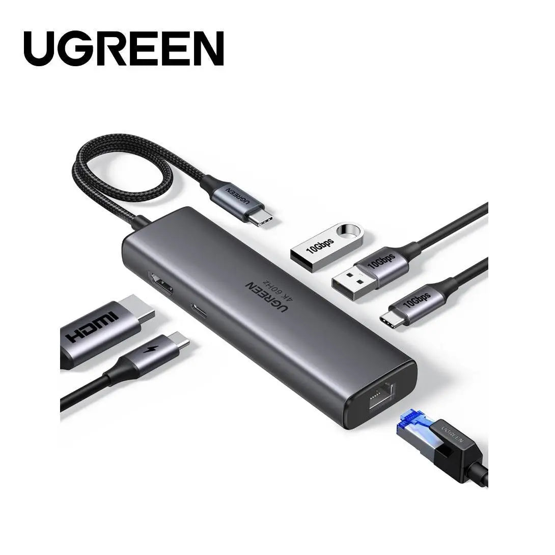 Ugreen 6-in-1 Multifunctional USB-C Hub, HDMI+2*USB-A 3.2+1*USB 3.2 C+RJ45+ 100W PD (45000)