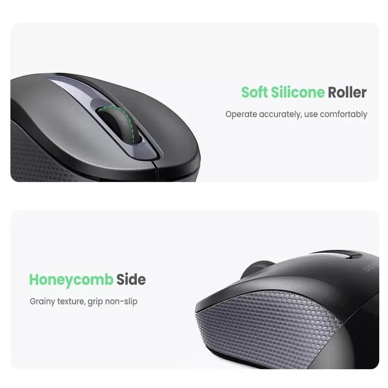 UGREEN 2.4G Silent Wireless Computer Optical Mouse With Metal Scroll & USB Receiver, 2400 DPI for PC, Laptop, Computer, Chromebook, MacBook - Black (90371) - Ugreen India