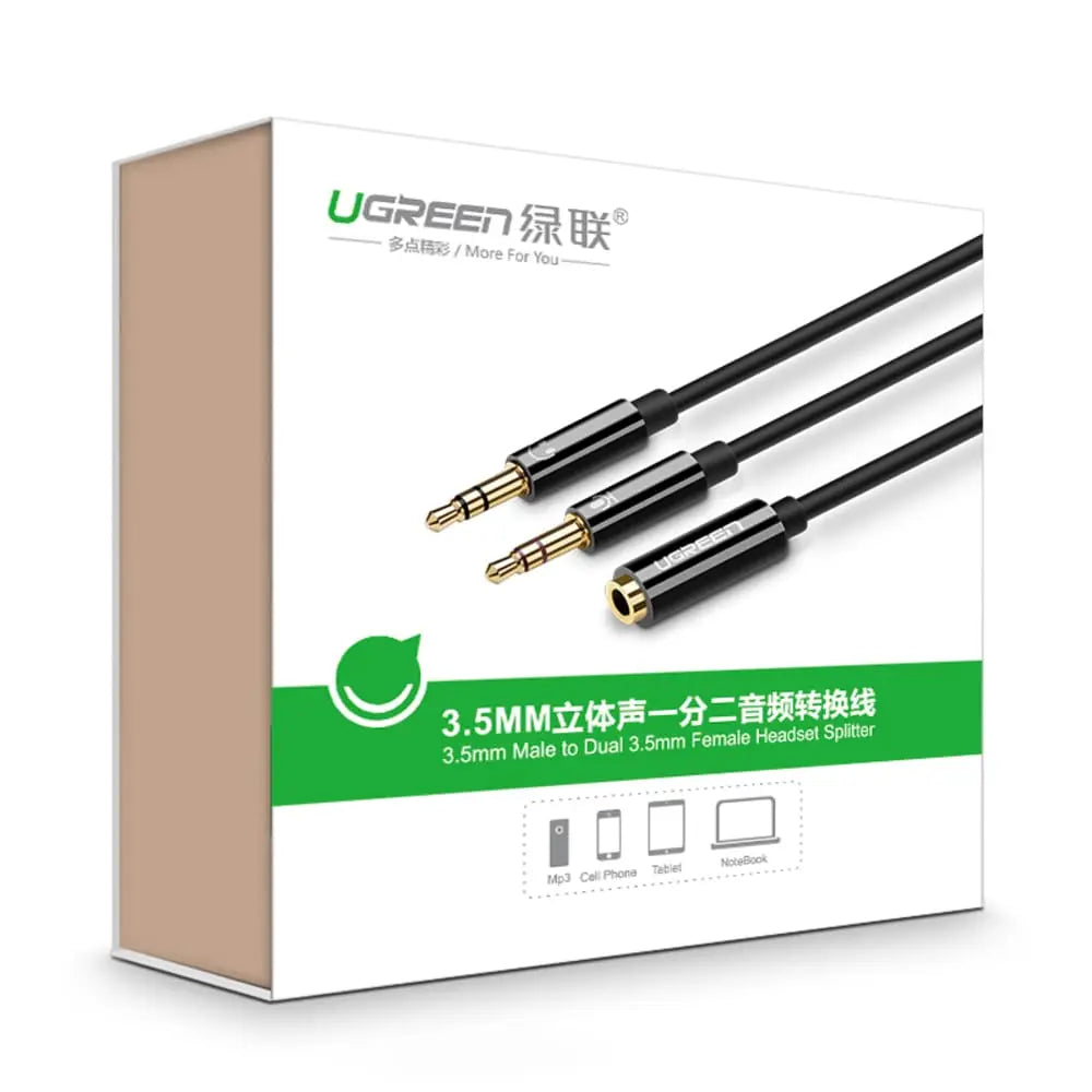 Ugreen 20Cm 3.5mm Female To 2 3.5mm Male ABS Case Audio Splitter Cable (20898) - Ugreen India