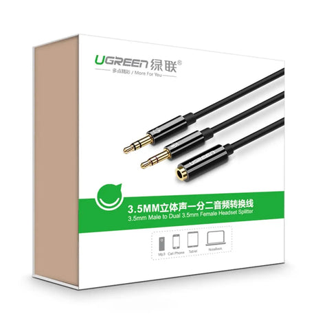 Ugreen 20Cm 3.5mm Female To 2 3.5mm Male ABS Case Audio Splitter Cable (20898) - Ugreen India