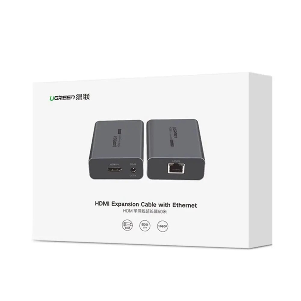 Ugreen Ethernet Extender 70m 1080p@60Hz HDMI Extension via Ethernet cat5e cat6 cable, Included Transmitter*1 + Receiver*1 & Power Adapter (20519) - Ugreen India