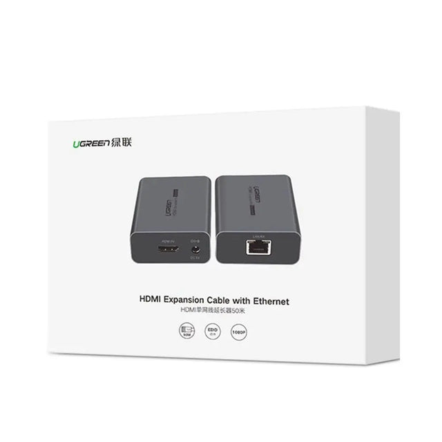 Ugreen Ethernet Extender 70m 1080p@60Hz HDMI Extension via Ethernet cat5e cat6 cable, Included Transmitter*1 + Receiver*1 & Power Adapter (20519) - Ugreen India