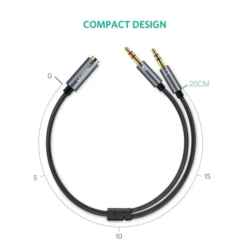 Ugreen 20cm Metal TRRS Female To Dual Male Audio to PC Adapter Y Splitter, 3.5mm (10790) - Ugreen India