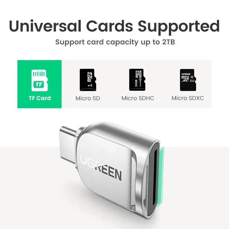 UGREEN USB C to TF Micro SD Card Reader, OTG Compatible with Android, iPadOS, Windows, MacOS, Linux, Zinc Alloy Case - Silver (15513) - Ugreen India