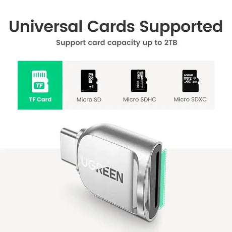 UGREEN USB C to TF Micro SD Card Reader, OTG Compatible with Android, iPadOS, Windows, MacOS, Linux, Zinc Alloy Case - Silver (15513) - Ugreen India