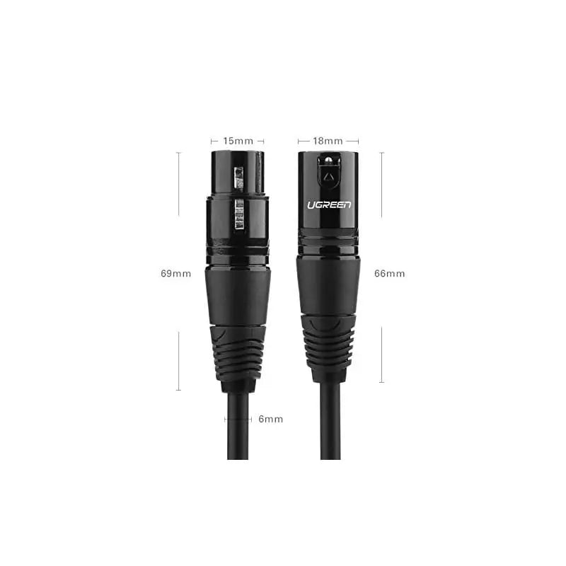 UGREEN 3M Cannon Xlr Male To Female Microphone Extension Cable For Amplifiers, Microphones, Mixer, Preamp, Speaker System Or Other Professional Recording (20711) - Ugreen India