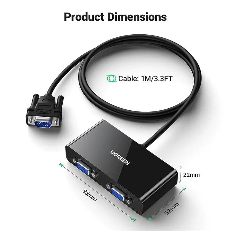 Ugreen 1 In 2 Out Vga Splitter, Vga Male To 2 Vga Female Monitor Y Splitter 1m For Home Business Theater and A V Applications (20918 ) - Ugreen India