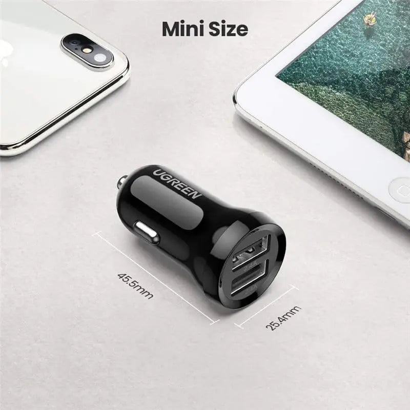 UGREEN 24W 4.8A- 12V Dual USB Mini Car Charger, Cigarette Lighter Adapter Compatible with iPhone 14/13/12/11/X/iPad Pro/Air/Mini, Galaxy S22/S21/S10/Note 20, Pixel 5/5a/4 etc. (50875) - Ugreen India