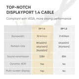 UGREEN 3M DisplayPort 1.4 Male to Male Round Cable UHD Gold-Plated Zinc Alloy Shell Braided Support 7680x4320 Resolution 8K@60Hz 4K@144Hz 32.4Gbps HDP HDCP (60844) - Ugreen India