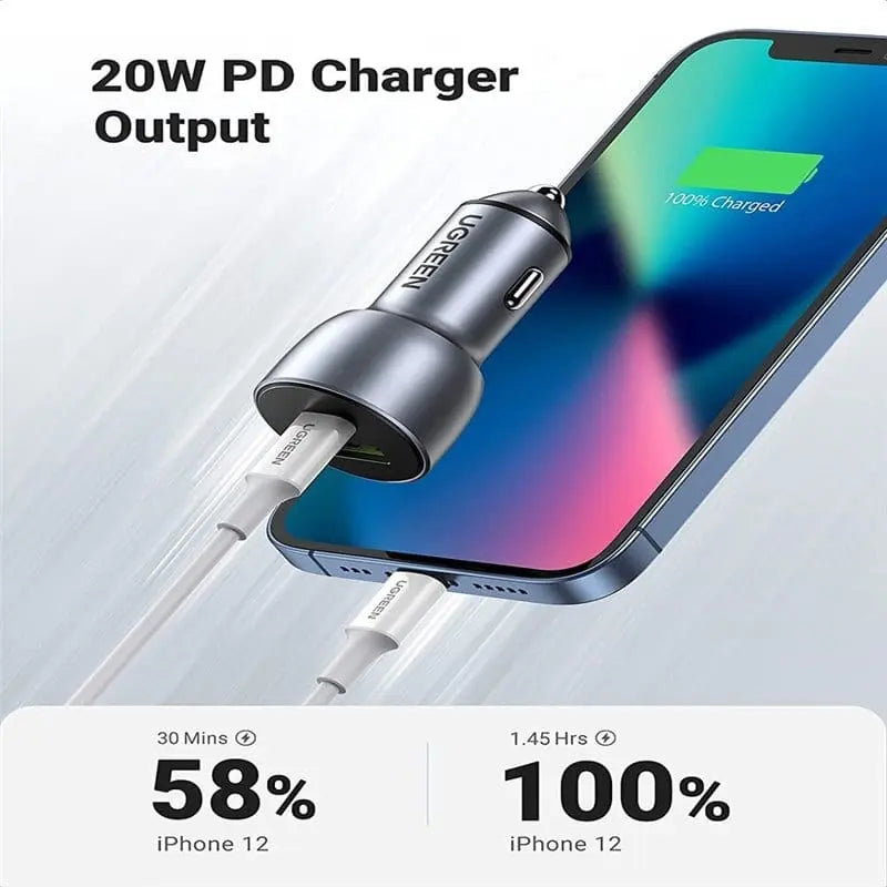 UGREEN  52.5W USB C Car Charger, PD 30W&QC 18W Fast Car Charging Compatible with iPhone 14/13/12/11, iPad Pro/Mini/Air, Galaxy S23/S22/S21/S20/S10/Note 20, Pixel 7/6/50 etc. (60980) - Ugreen India