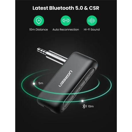 UGREEN Portable Wireless Bluetooth 5.0 Receiver For Car 3.5mm Aux Stereo Output Built-in Microphone For Music Home Hi-fi System Speaker, Headphones, Hands-Free Car Kit ( 70303) - Ugreen India