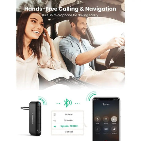 UGREEN Portable Wireless Bluetooth 5.0 Receiver For Car 3.5mm Aux Stereo Output Built-in Microphone For Music Home Hi-fi System Speaker, Headphones, Hands-Free Car Kit ( 70303) - Ugreen India