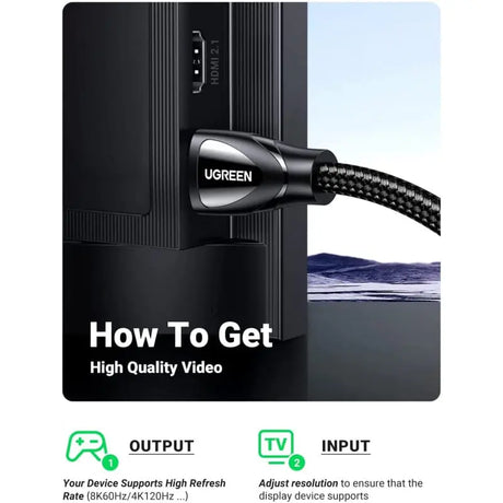 UGREEN 3m HDMI 2.1 Male To Male 8K@60Hz Cable UHD High Speed 48Gbps data tranfer Support Dynamic HDR, Dolby Vision, eARC, Compatible for Xbox One, Nintendo Switch, PS4 Pro, Samsung TV, Roku, Nylon Braided (80404) - Ugreen India