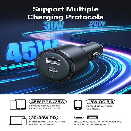 UGREEN 63W Usb C + Usb A Dual Usb Car Charger, PPS 45W Super Fast Charging 2.0 + 18W QC Type C Car Charger For Galaxy S23/S22/S21/S20/Note 20 Series, iPhone 14/13/12/iPad/MacBook etc. (90645) - Ugreen India